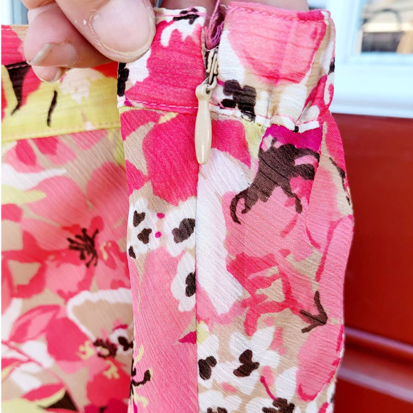 Vintage Jacklyn Smith Pink Yellow Flowy Floral Bias Cut side Zip Midi Skirt - Picture 7 of 9